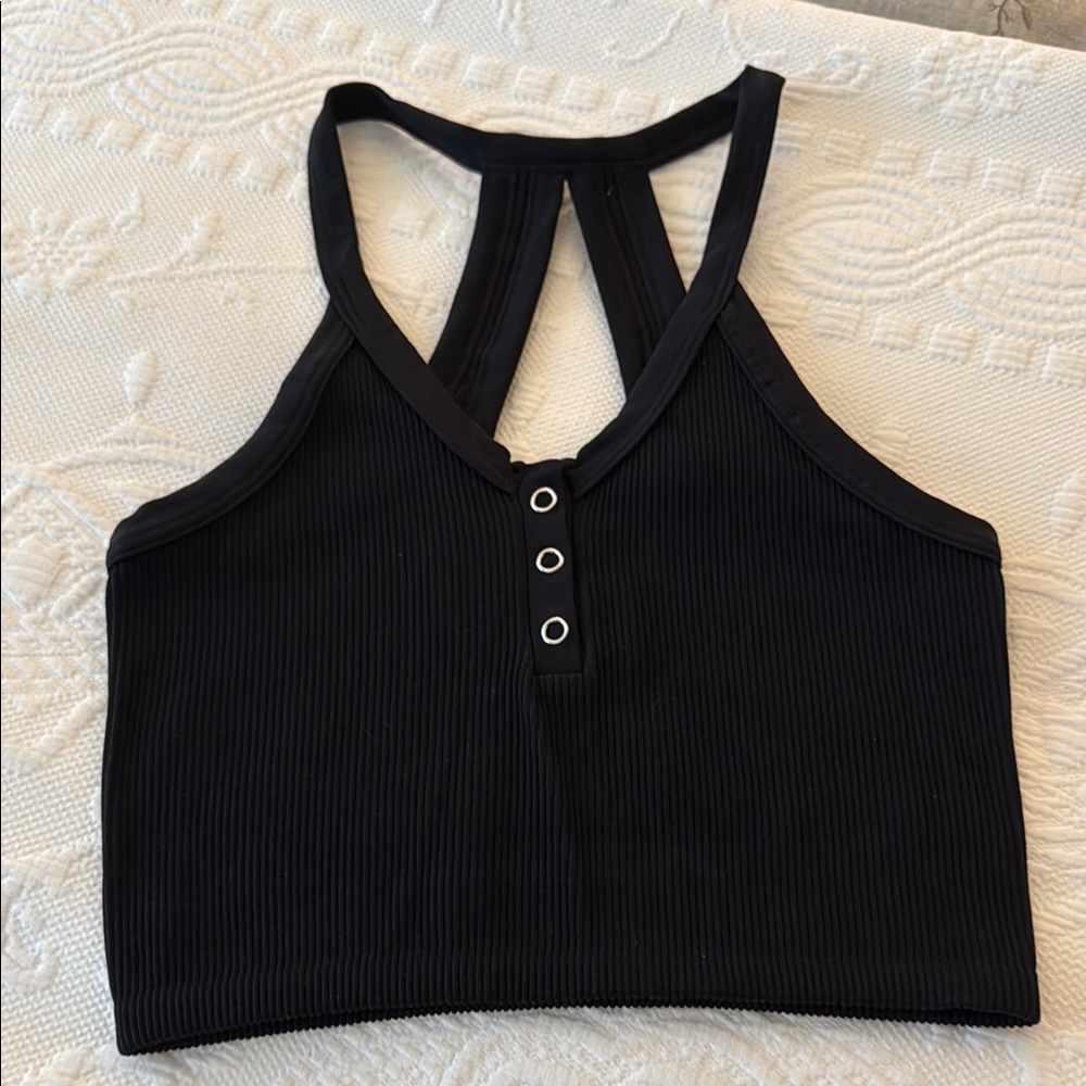 Free People Movement Black Ribbed Halter Top